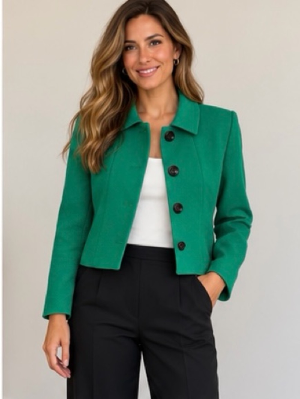 Vintage Evan-Picone Emerald Green Cropped Blazer Jacket 12P